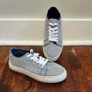 BAMBOO Navy and White Striped Canvas Sneakers Nautical Style
